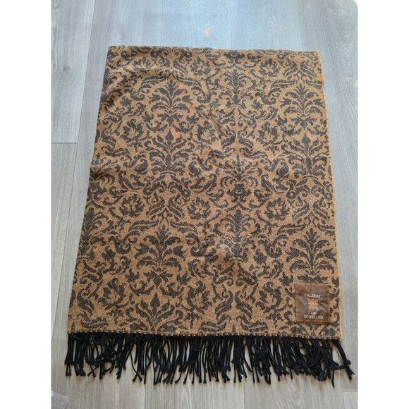 Calzeat Of Scotland Vintage Wool Brown & Black Damask Throw Blanket 46"x56" - Picture 1 of 4